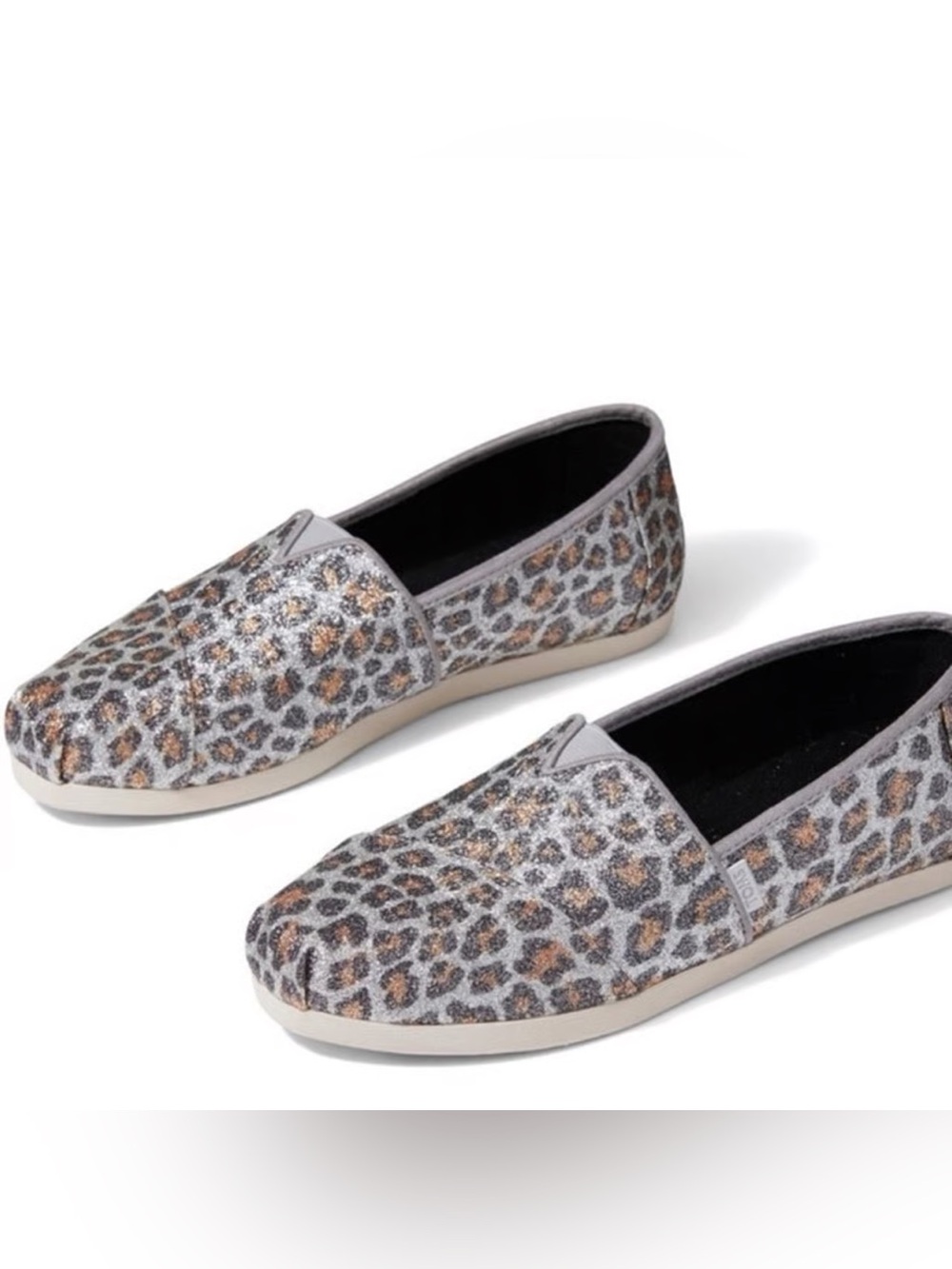 Toms | Women’s Silver/Tan Glitter Cheetah Print Slip-On Alpargata Flats Size 9